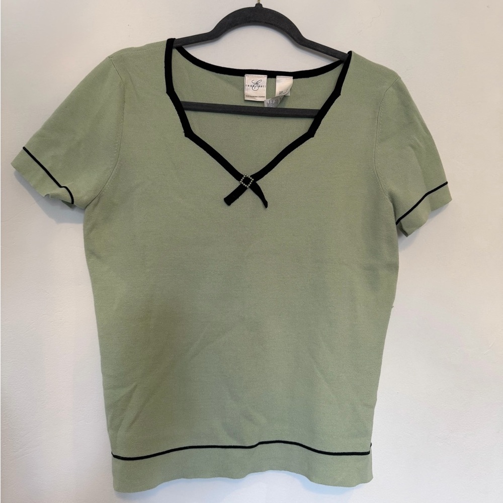 Preppy Green Top with Black Trim - L
